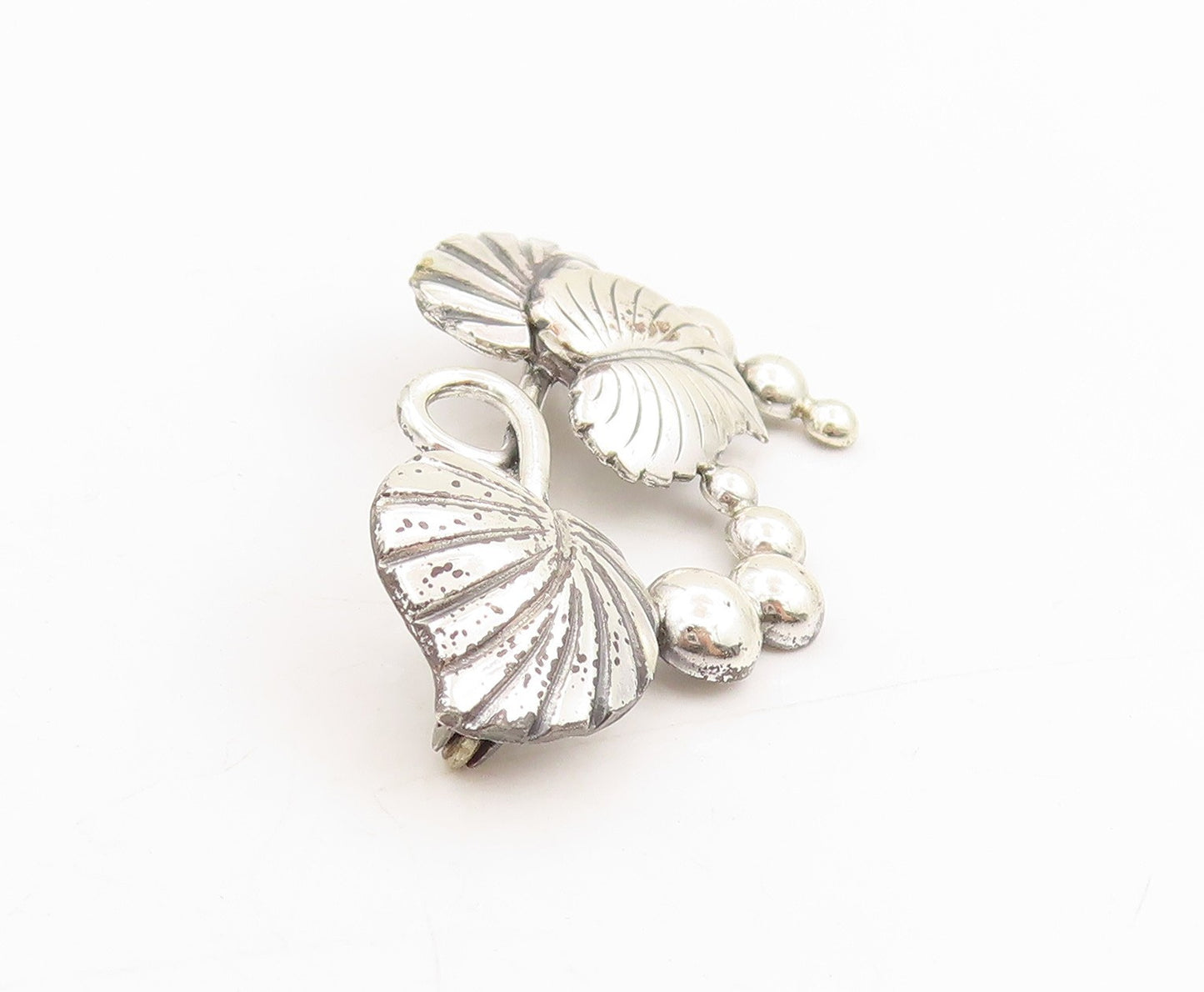 925 Sterling Silver Vintage Brooch DENMARK Botanical Floral Leaf Pin  BP12007