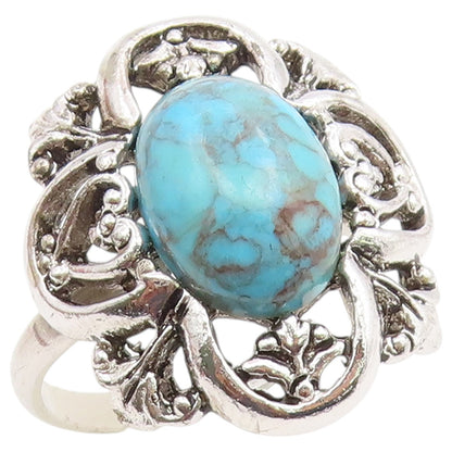 925 Sterling Silver Vintage Ring SARAH COVENTRY Turquoise Flower  Sz 10  RG36801