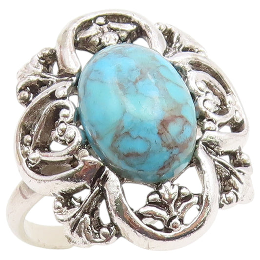 925 Sterling Silver Vintage Ring SARAH COVENTRY Turquoise Flower  Sz 10  RG36801