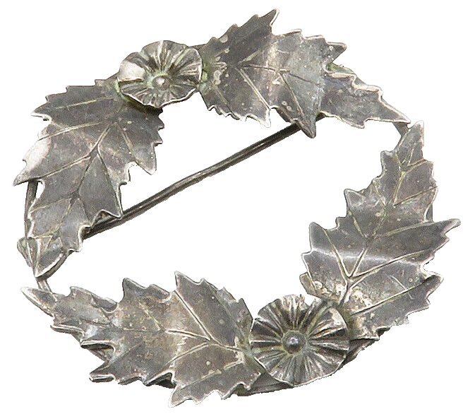 925 Sterling Silver  Vintage Oxidized Floral Wreath Round Brooch Pin  BP5096