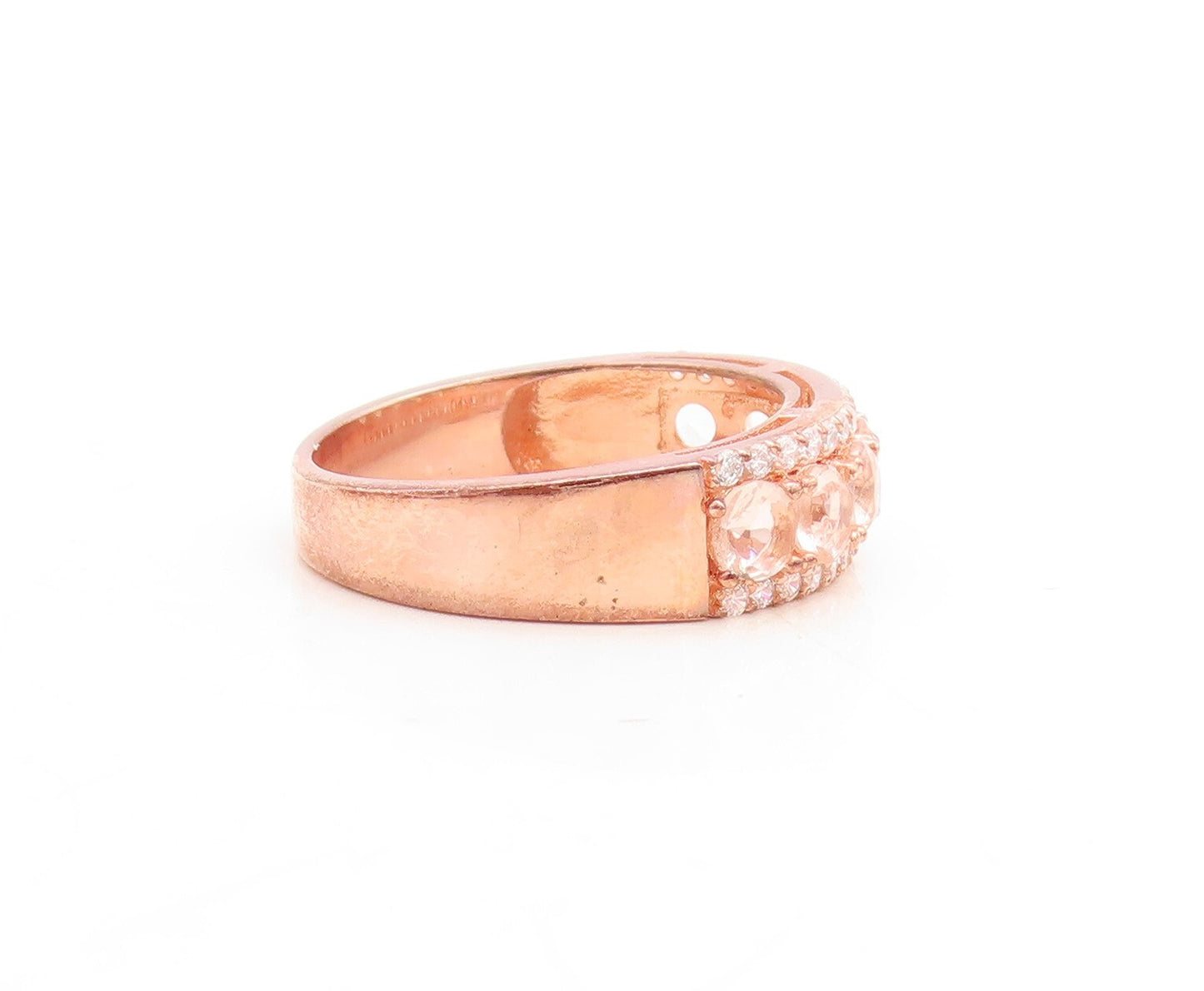 925 Sterling Silver Vintage Ring Rose Gold Plated Morganite & CZ  Sz 7.5 RG30104