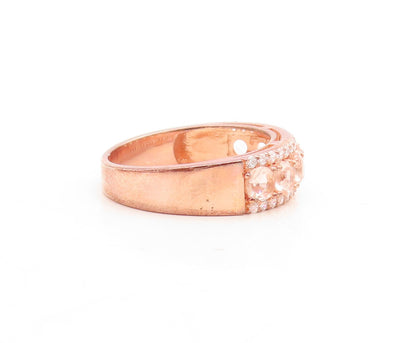 925 Sterling Silver Vintage Ring Rose Gold Plated Morganite & CZ  Sz 7.5 RG30104