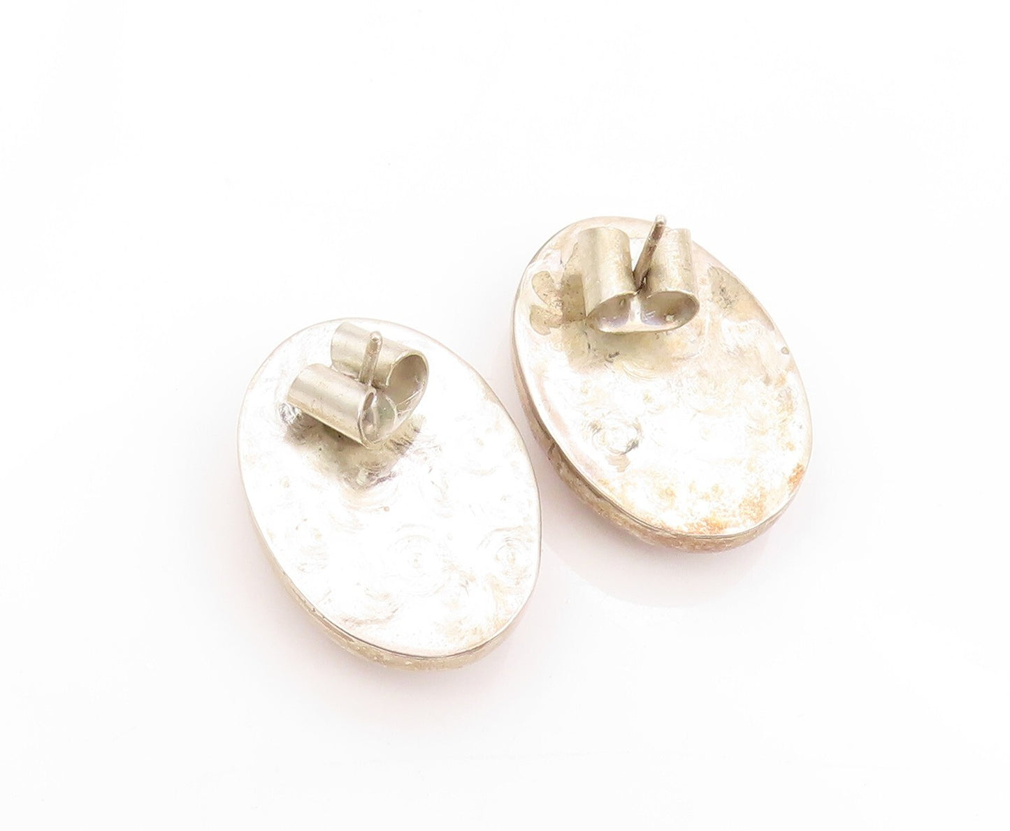 925 Sterling Silver Vintage Earrings Cabochon Oval Cream Gemstone EG13350