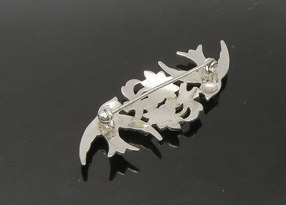 925 Sterling Silver  Vintage Pink Stone Eyes Shiny Birds Brooch Pin  BP8797