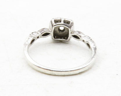 925 Sterling Silver  Genuine Diamonds Square Thin Band Ring Sz 7  RG12485