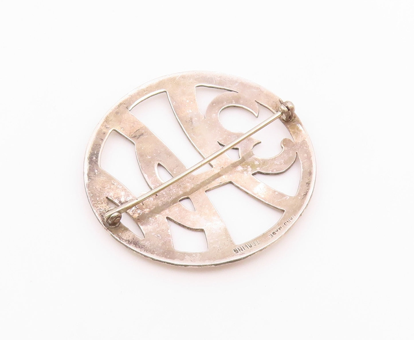 925 Sterling Silver  Vintage Handmade MHE Initials Cutout Brooch Pin  BP5108