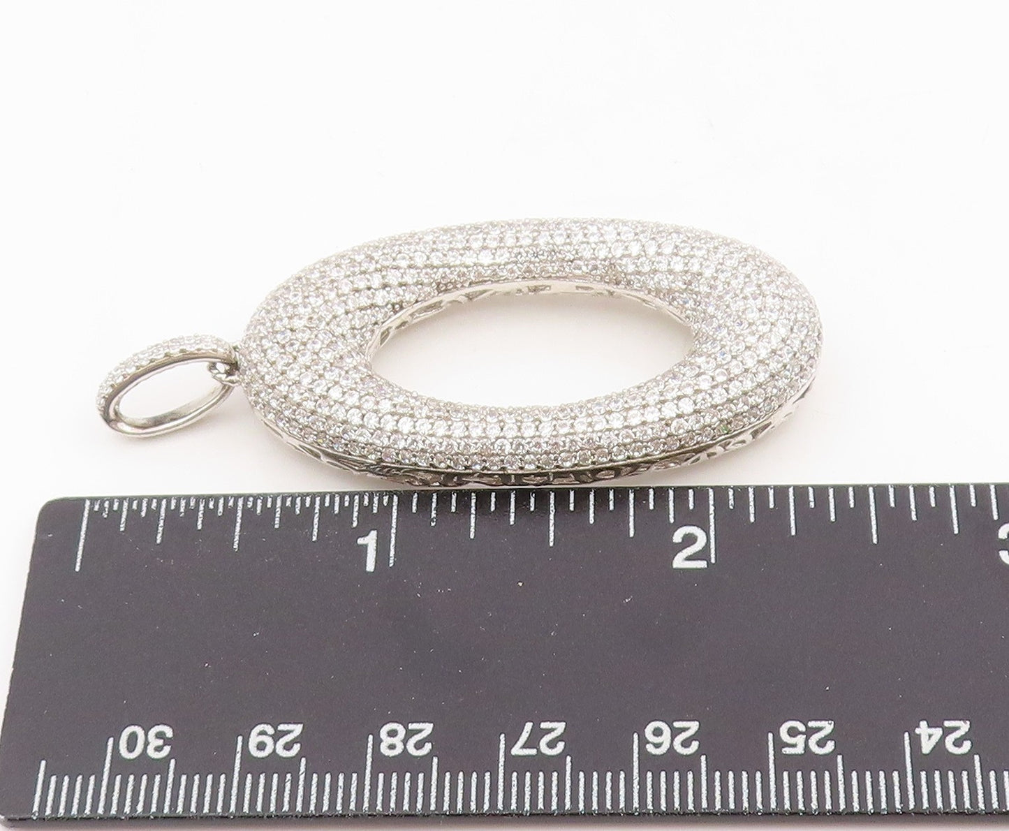 925 Sterling Silver Vintage Pendant Clustered CZ Open Puffed Oval Drop  PT25542