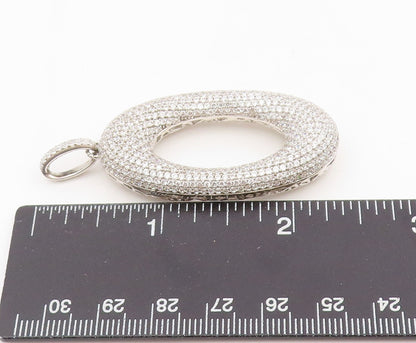 925 Sterling Silver Vintage Pendant Clustered CZ Open Puffed Oval Drop  PT25542