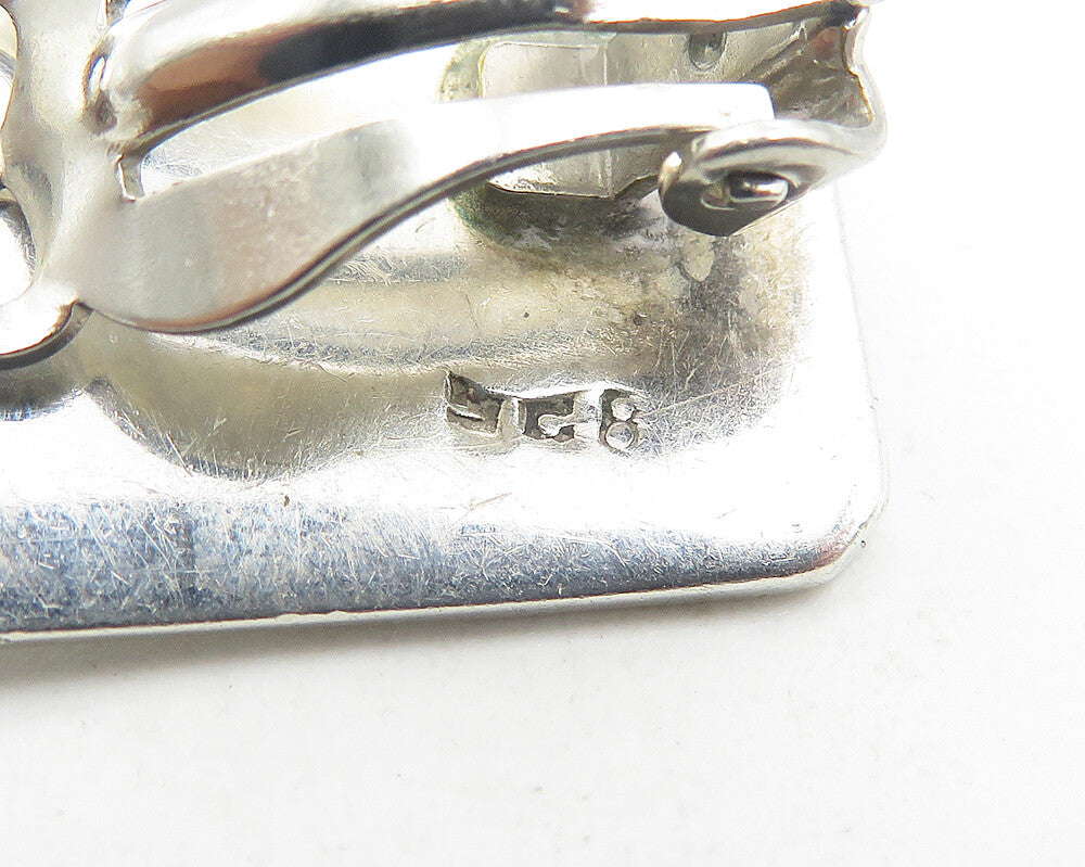 MEXICO 925 Sterling Silver  Vintage Shiny Square Non Pierce Earrings  EG6224