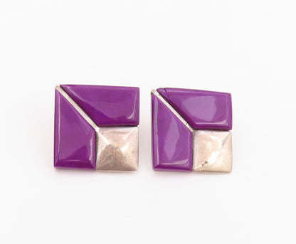 925 Sterling Silver Vintage Earrings Classic Amethyst Geometric Clip On  EG14447