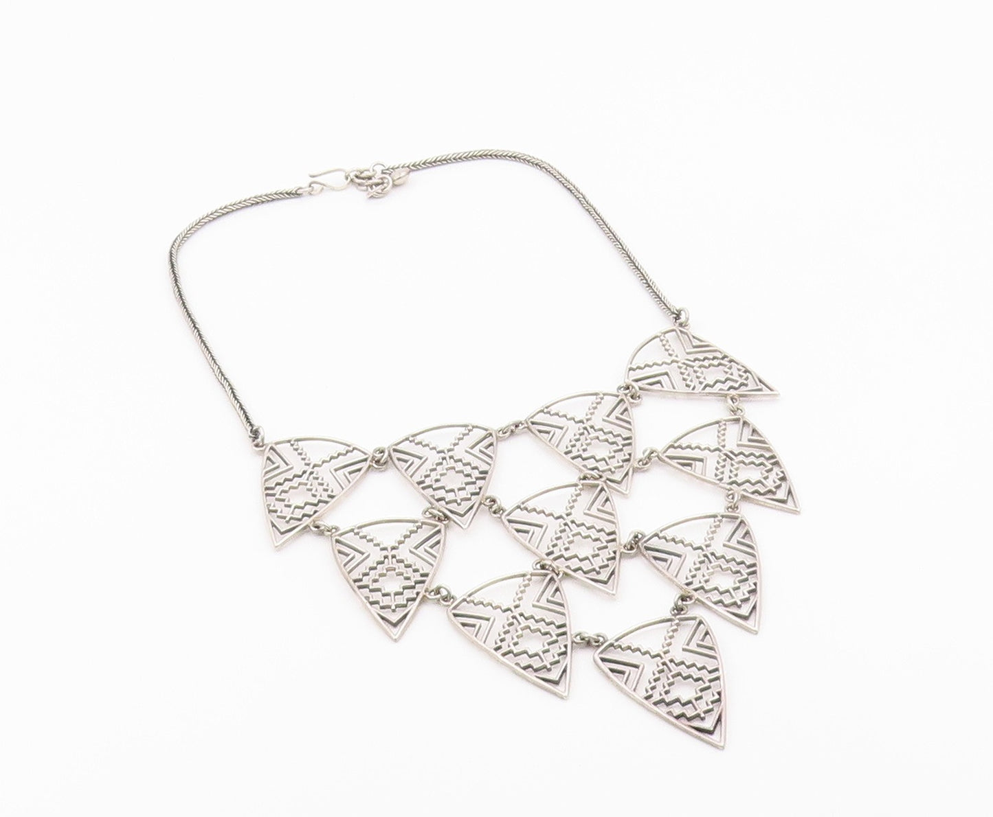 925 Sterling Silver  Vintage Shiny Open Geometric Chain Necklace  NE3721