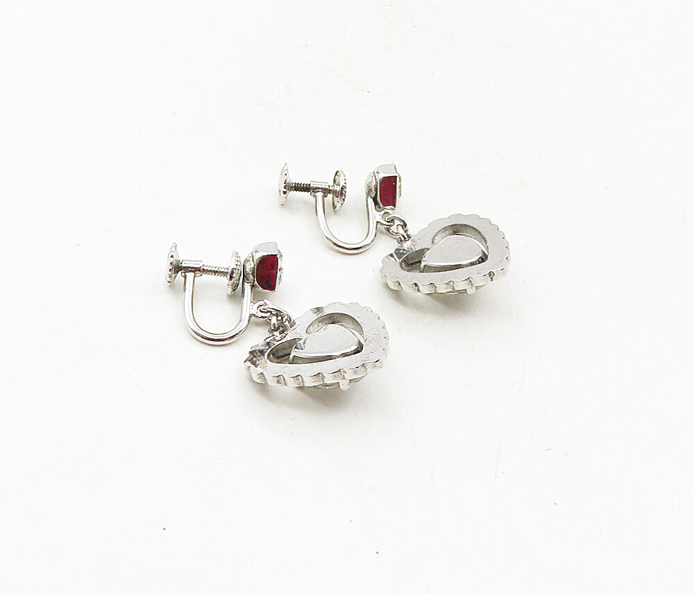 925 Silver  Vintage Cubic Zirconia Heart Non Pierce Dangle Earrings  EG4763