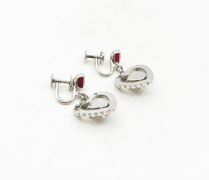 925 Silver  Vintage Cubic Zirconia Heart Non Pierce Dangle Earrings  EG4763