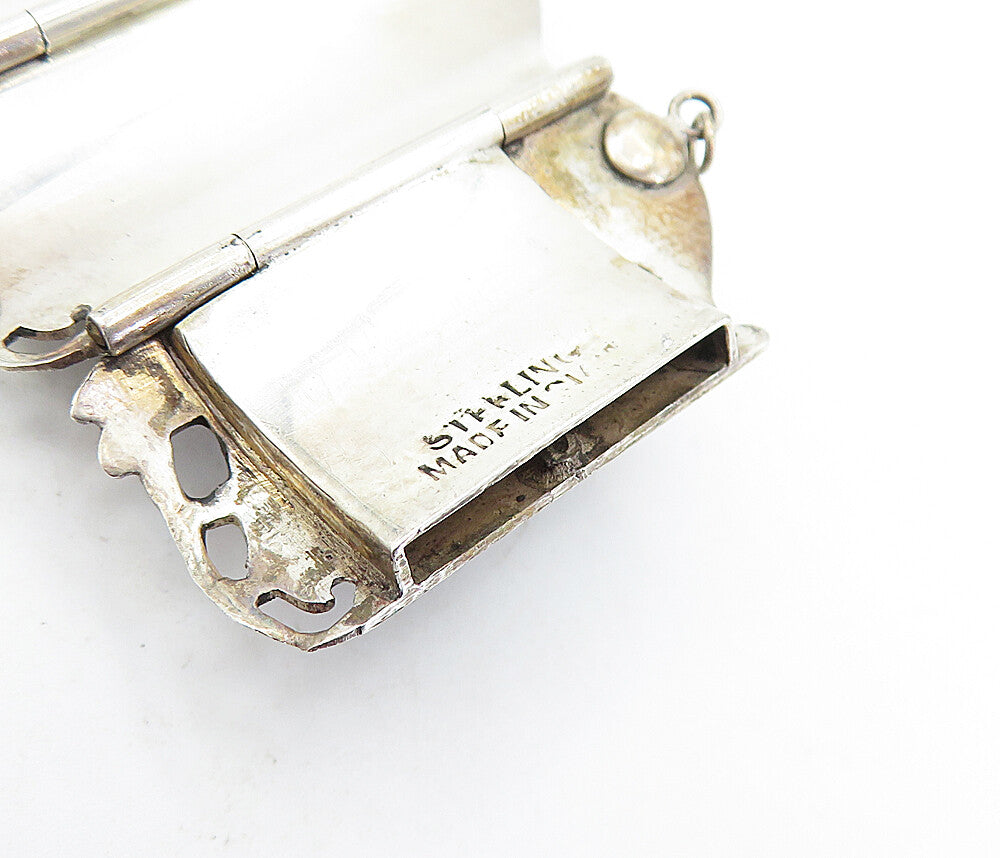 SIAM 925 Sterling Silver  Vintage Niello Dancer Panel Chain Bracelet  BT1963