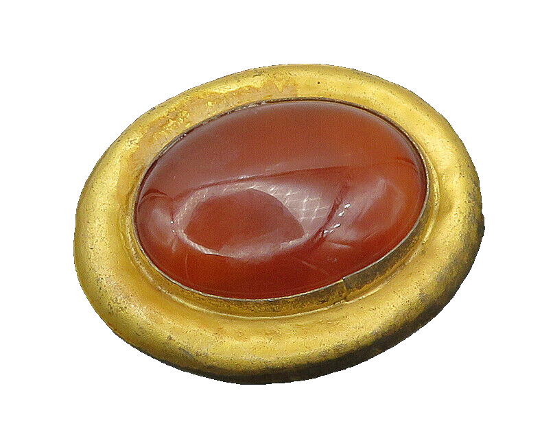GOZDE YILMAZ 925  Silver  Vintage Cabochon Carnelian Oval Brooch Pin  BP6969