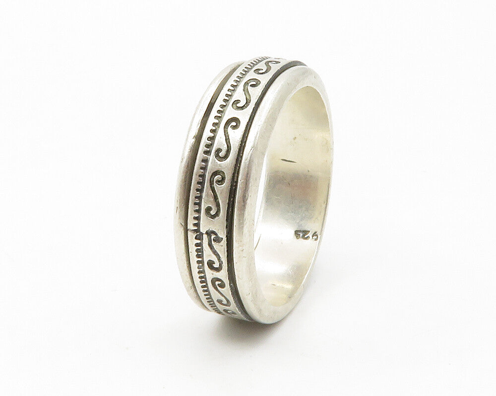 925 Sterling Silver  Vintage Large Swirl Band Spinner Ring Sz 12  RG13874