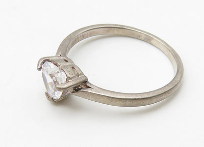 925 Sterling Silver  Vintage Cubic Zirconia Heart Solitaire Ring Sz 8  RG10437