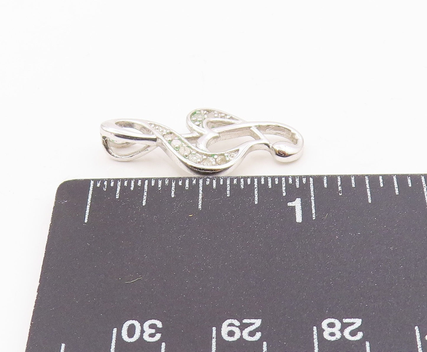 925 Sterling Silver   Genuine Diamonds Love Heart Treble Clef Pendant  PT12785