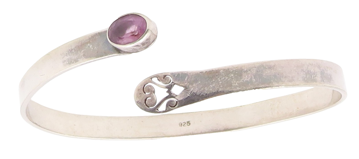 925 Sterling Silver  Vintage Amethyst Cutout Bypass Cuff Bracelet  BT8767
