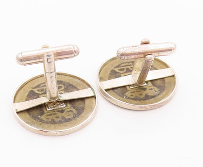 925 Sterling Silver Vintage Cuff Links Chinese Coin of Longevity  TR3944