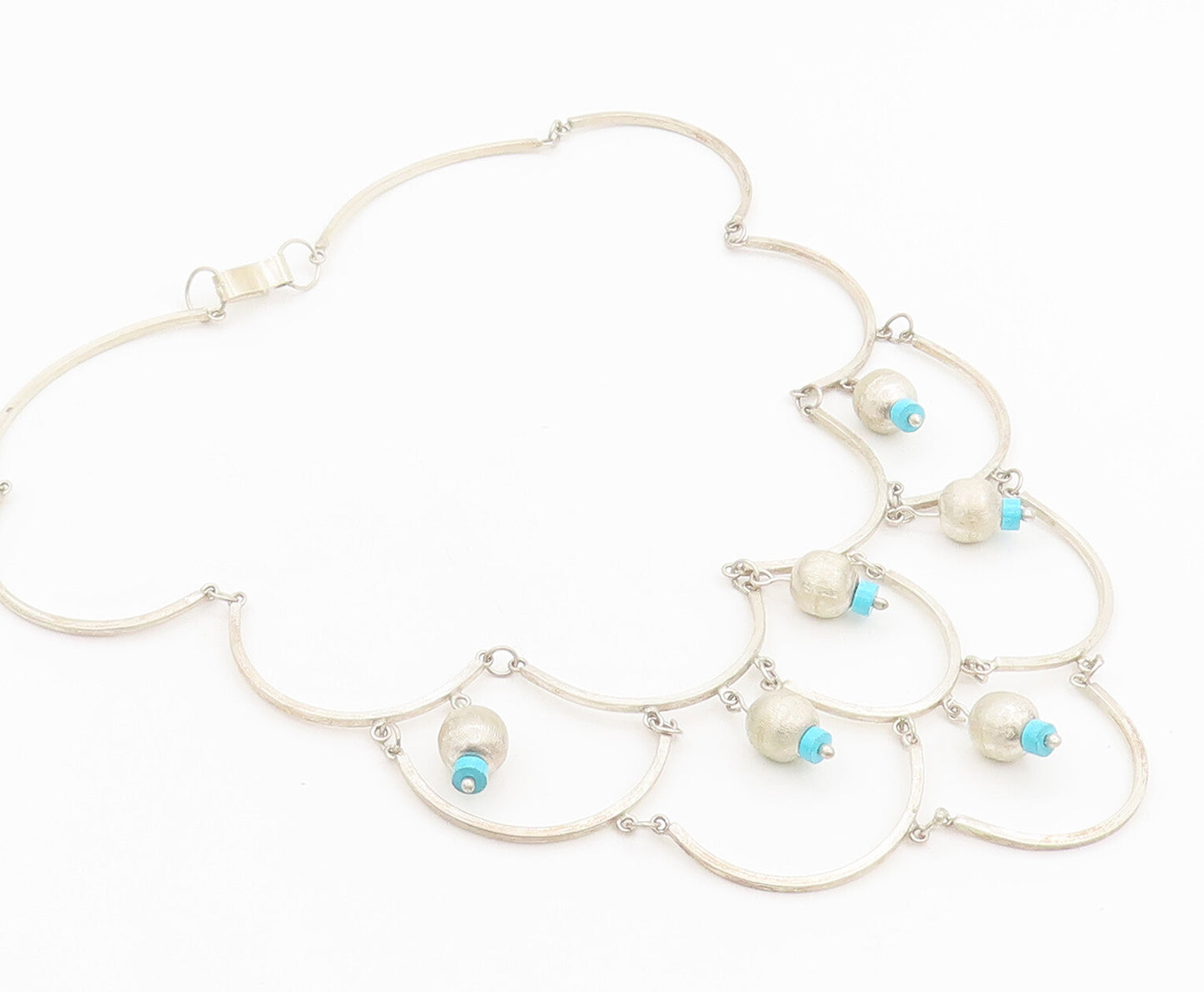 925 Sterling Silver  Vintage Dangling Charm Solid Beaded Necklace  NE4080