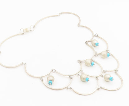 925 Sterling Silver  Vintage Dangling Charm Solid Beaded Necklace  NE4080