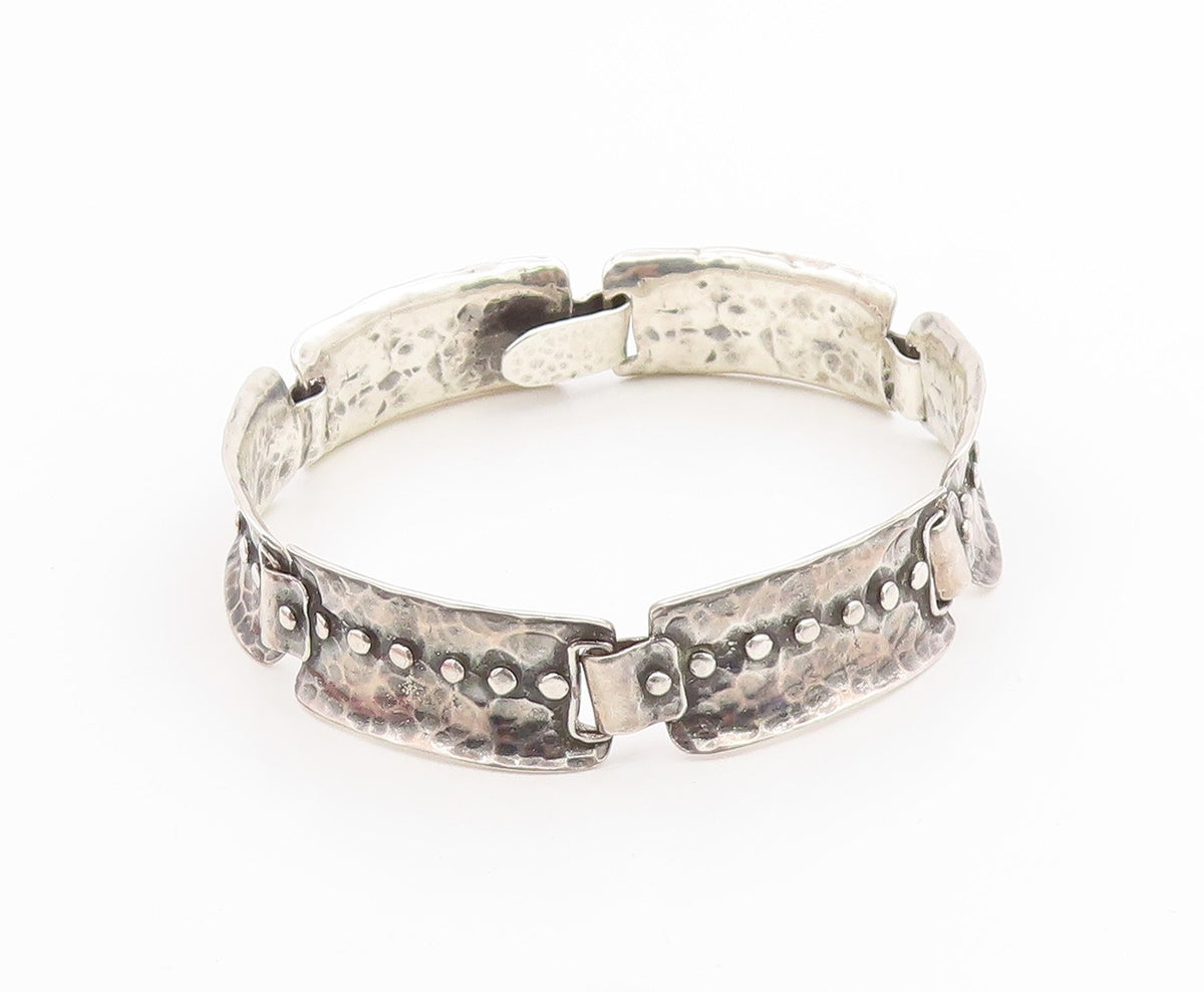925 Sterling Silver Vintage Bracelet Classic Hammered Wide Panel Link  BT12057