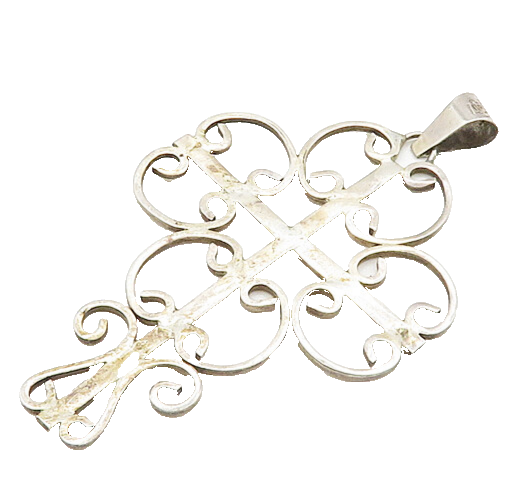 MEXICO 925 Silver  Vintage Pretzel Swirl Religious Cross Pendant  PT15616
