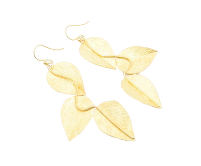 925 Sterling Silver Vintage Earrings Gold Plated Designer Drop Leaves  EG13322