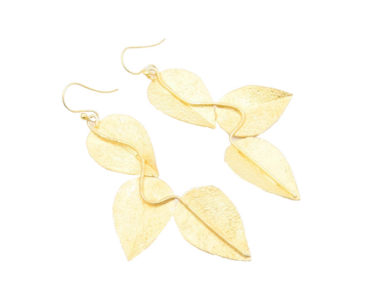925 Sterling Silver Vintage Earrings Gold Plated Designer Drop Leaves  EG13322