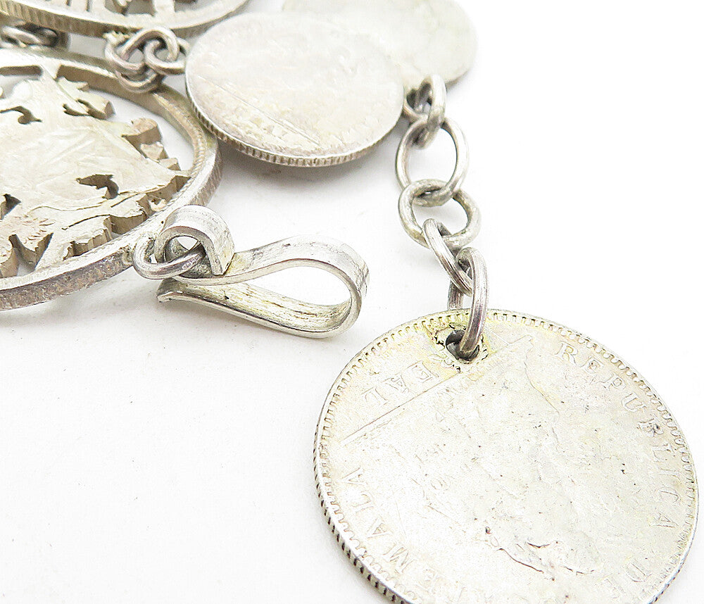925 Sterling Silver  Vintage Antique Guatemalan Coin Chain Bracelet  BT3531