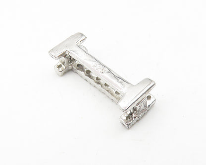 925 Sterling Silver  Sparkling White Topaz Letter I Initial Pendant  PT8982