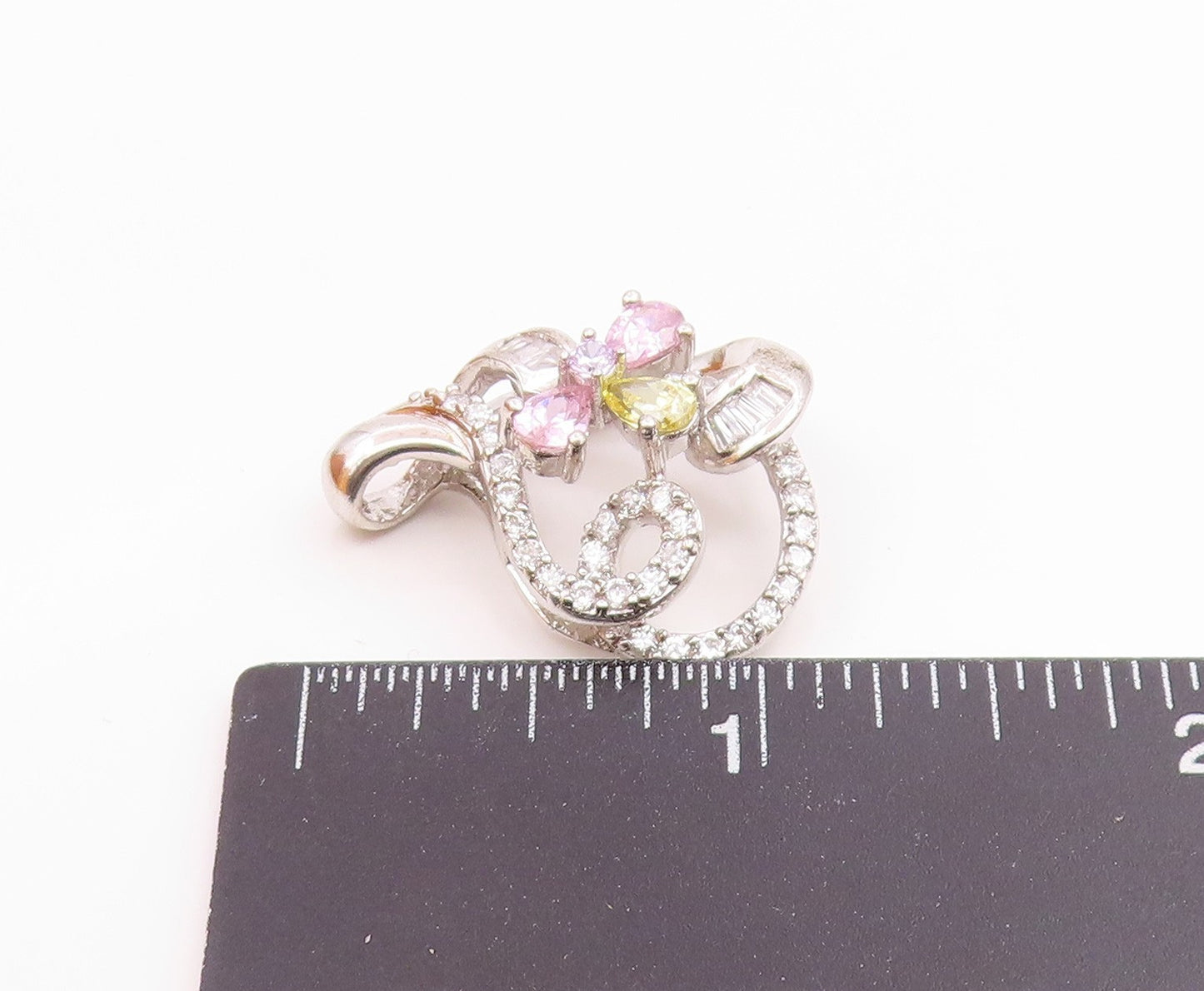925 Sterling Silver  Vintage Sparkling Cubic Zirconia Swirl Pendant  PT17984