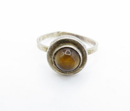 925 Sterling Silver  Vintage Cabochon Tiger's Eye Solitaire Ring Sz 5.5 RG6531