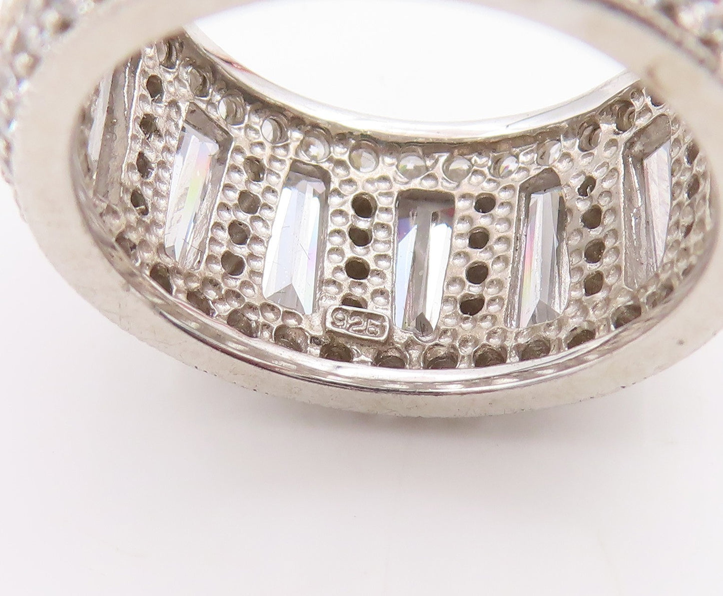 925 Sterling Silver Vintage Ring CZ Channel Set Eternity Band  Sz 6  RG33978