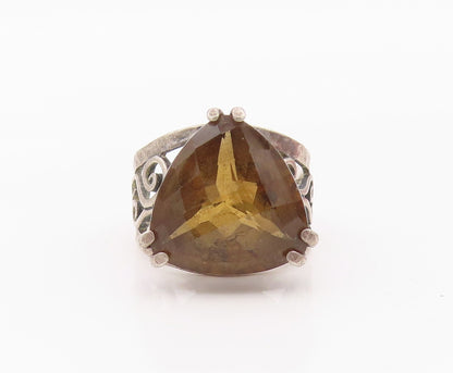925 Sterling Silver Vintage Ring OR PAZ ISRAEL Smoky Quartz Band Sz 5.5 RG36366