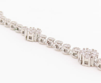 925 Sterling Silver Vintage Bracelet Elegant CZ Floral Blossom Link  BT12221