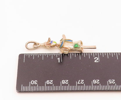 925 Sterling Silver  Vintage Enamel Detail Scarecrow Motif Pendant  PT17059