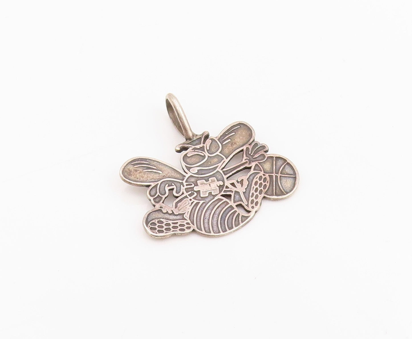925 Sterling Silver Vintage Pendant Dark Tone Carved Mischievous Bee  PT24281