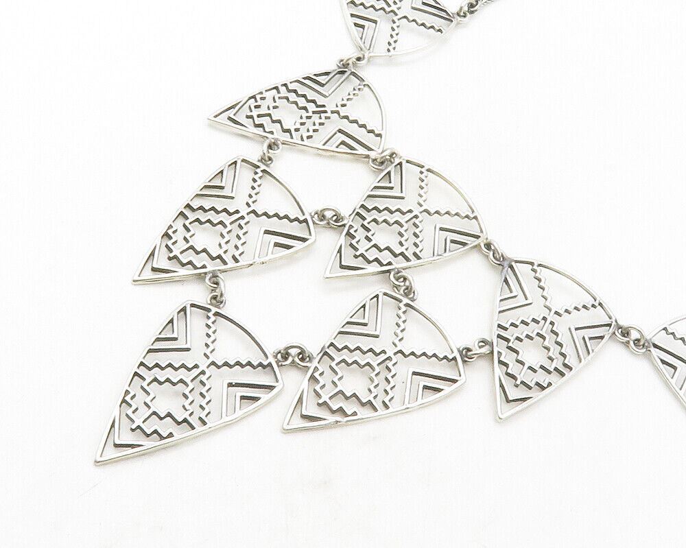 925 Sterling Silver  Vintage Shiny Open Geometric Wheat Chain Necklace  NE2117