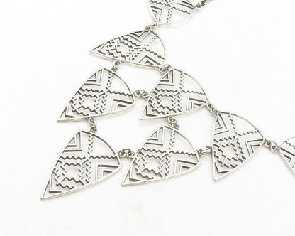 925 Sterling Silver  Vintage Shiny Open Geometric Wheat Chain Necklace  NE2117
