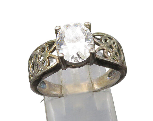 925 Sterling Silver  Vintage Cubic Zirconia Love Heart Band Ring Sz 7  RG22521