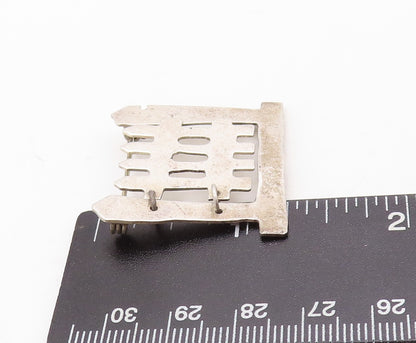 925 Sterling Silver Vintage Brooch Pin Solid Cutout Fenced Gate (OPENS)  BP11285