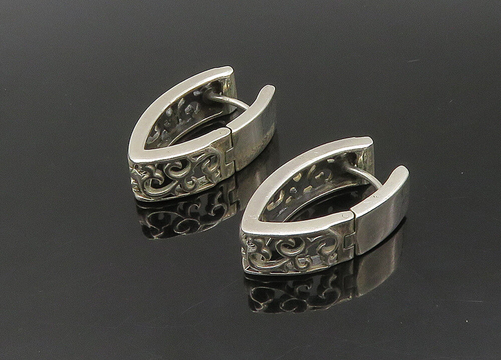 925 Sterling Silver  Vintage Shiny Swirl Vine Pointed Hoop Earrings  EG11273