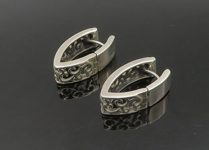 925 Sterling Silver  Vintage Shiny Swirl Vine Pointed Hoop Earrings  EG11273