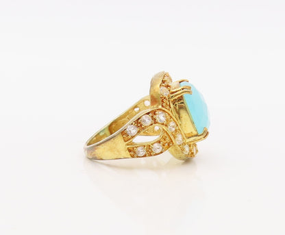 925 Sterling Silver Vintage Ring Gold Plated Topaz & Gemstone Inlay Sz 7 RG30628