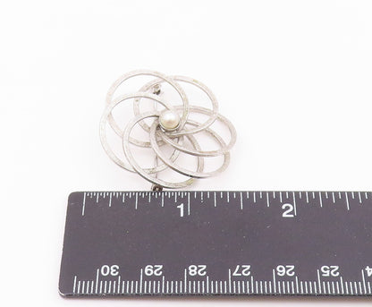 SKL 925 Sterling Silver  Vintage Freshwater Pearl Floral Brooch Pin  BP8348