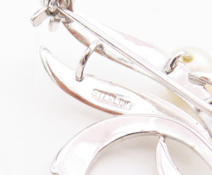 925 Sterling Silver Vintage Brooch Pin Swirly Pearl Design Cutout  BP11467