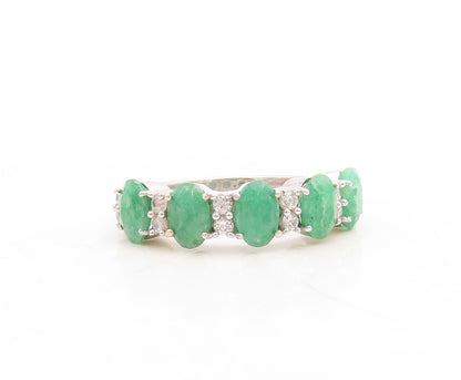 925 Sterling Silver Vintage Ring Oval Cut Emerald & Topaz Band  Sz 7  RG30118