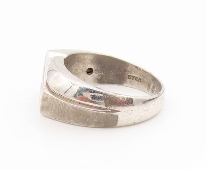 925 Sterling Silver Vintage Ring Modernist Double Row CZ Band  Sz 10  RG34540